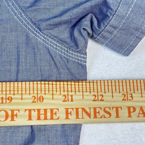 Projek Raw Shirt Mens sz M Button Up Short Sleeve Blue Embroidered Remember 1967 - Picture 7 of 11